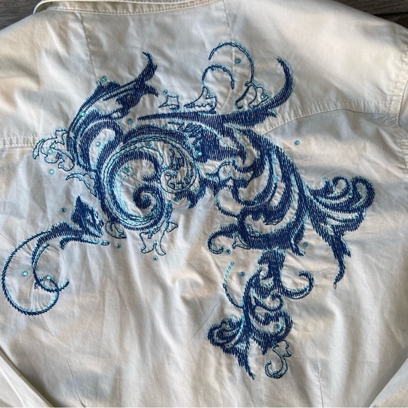 Wrangler Rock 47 Long Live Cowgirl Embroidery Embellished  Western Shirt - Picture 13 of 16